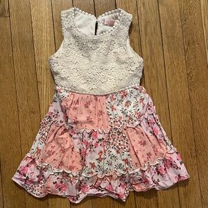 Chenault Cream Crochet Bodice Pink Floral Tiered Dress